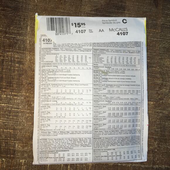 McCalls Sewing Pattern 4107 Misses Renaissance CostumeTops Blouses 6-12 UNCUT - Picture 2 of 2